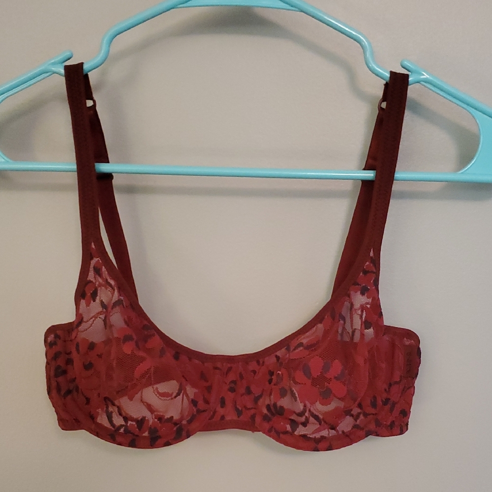 DKNY Red Sheer Bra With Underwire
